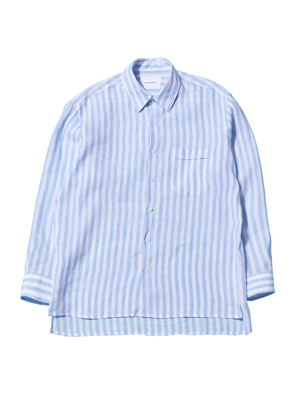 GARMENT- WASHED LINEN SHIRTS (SEMI OVER FIT) - BLUE STRIPE